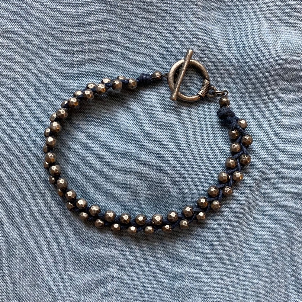 ⭐️ EUC Braided Metal Bead Bracelet, Navy Blue Cording, Boho Accessories, Jewelry